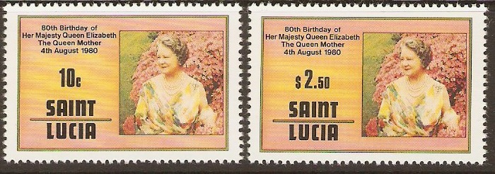 St Lucia 1980 Queen Mother Set. SG534-SG535.